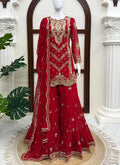 Maroon Georgette Embroidery Work Readymade Sharara Suit