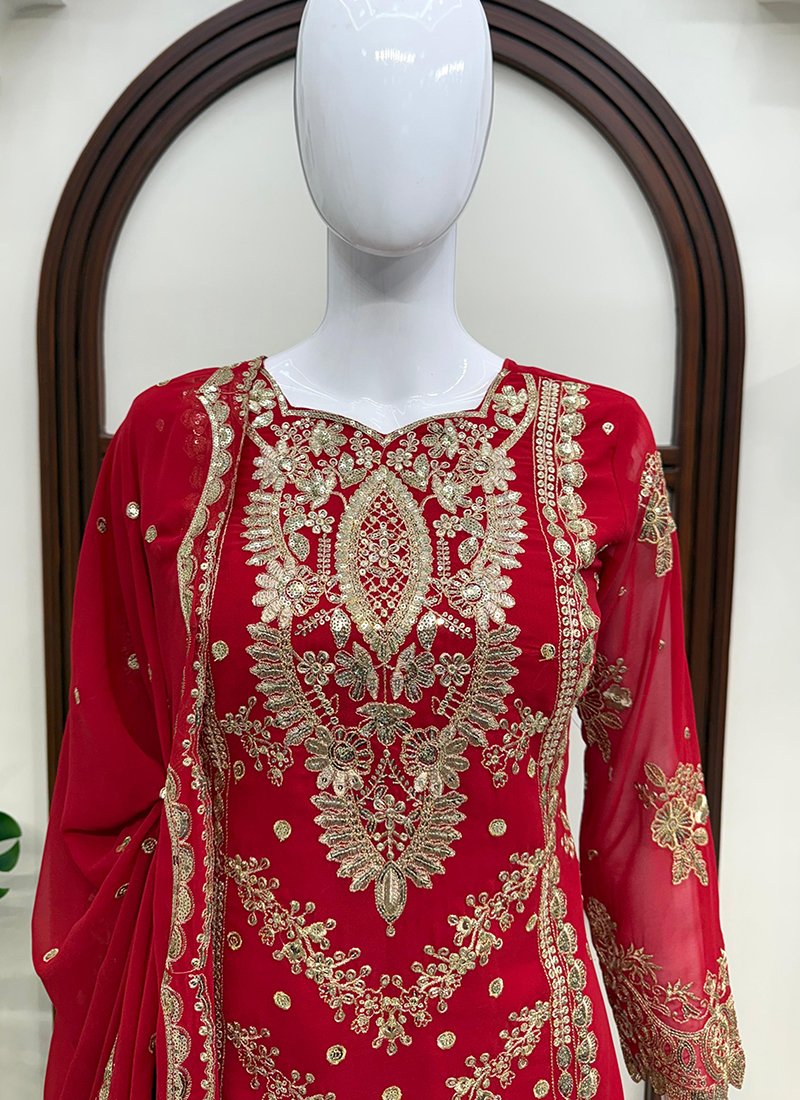 Maroon Georgette Embroidery Work Readymade Sharara Suit