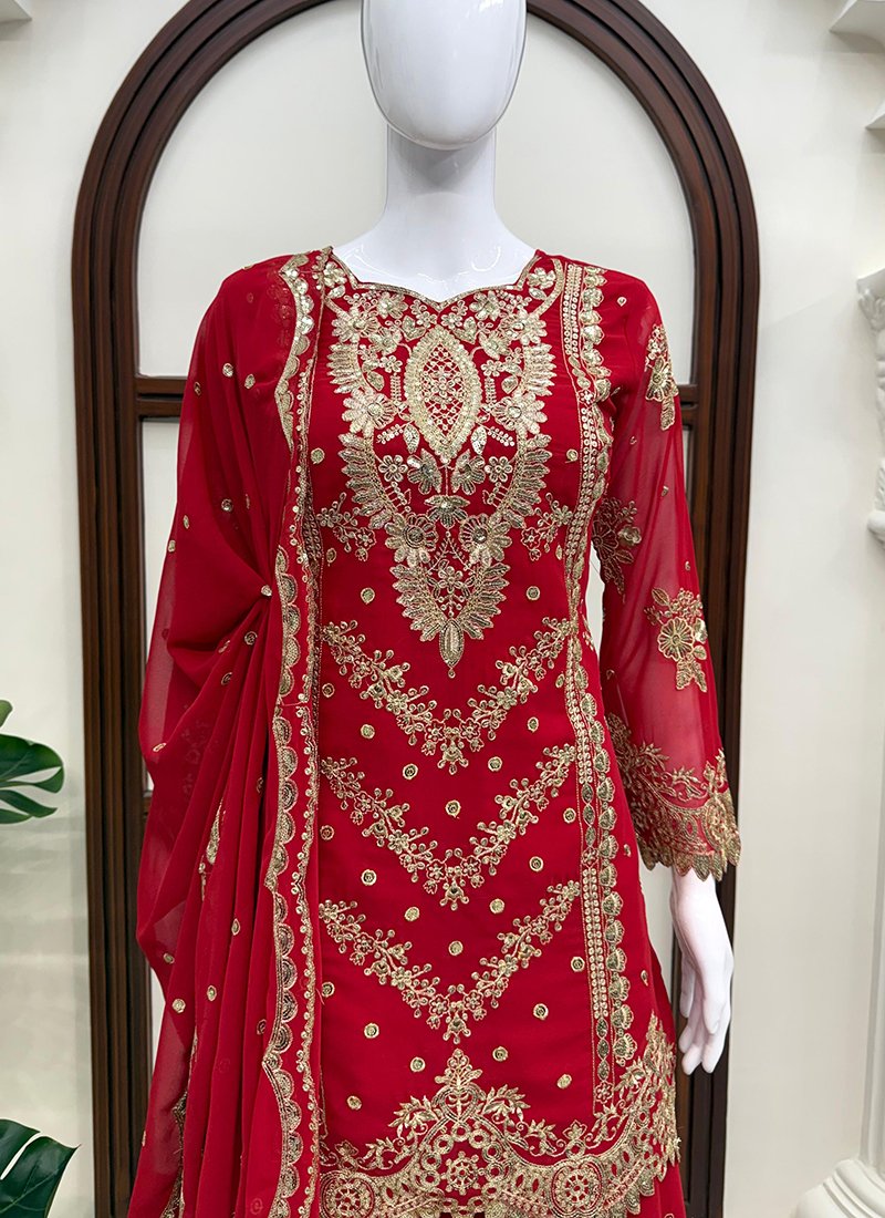 Maroon Georgette Embroidery Work Readymade Sharara Suit