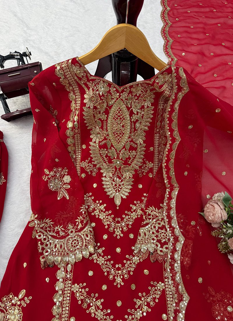 Maroon Georgette Embroidery Work Readymade Sharara Suit