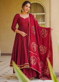 Maroon Roman Silk Embroidery Work