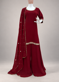 Maroon Georgette Mirror Work Readymade Plazzo Suit