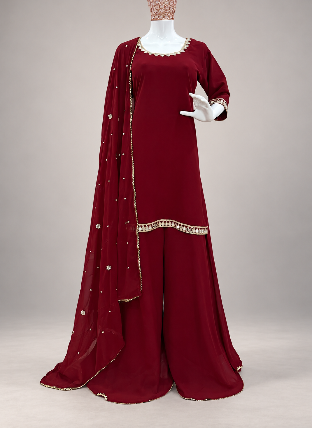 Maroon Georgette Mirror Work Readymade Plazzo Suit