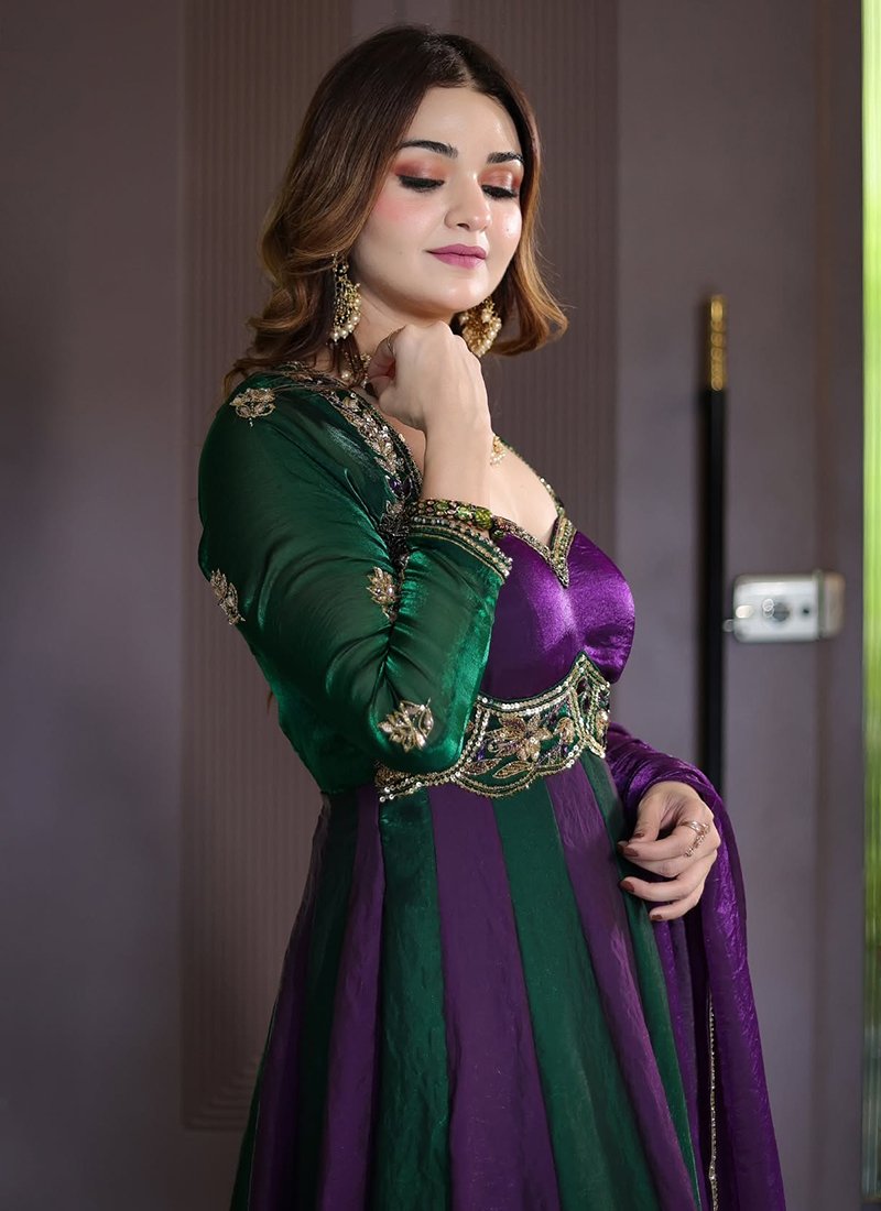 Multicolor Fendi Silk Embroidery Work Readymade Anarkali Gown With Dupatta Only
