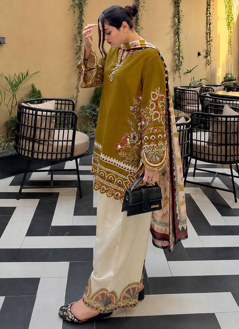 Mustard Roman Silk Thread Work Readymade Plazzo Suit