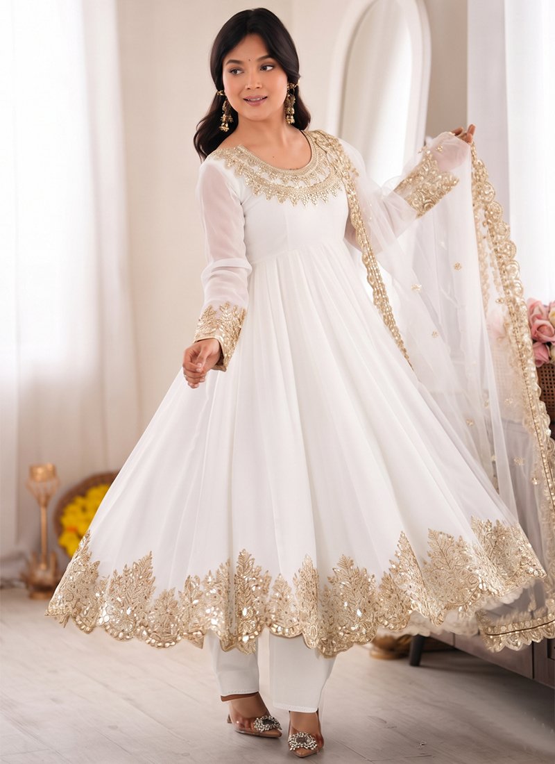 Crush Silk Embroidery Work Casual Wear Readymade Anarkali Suit