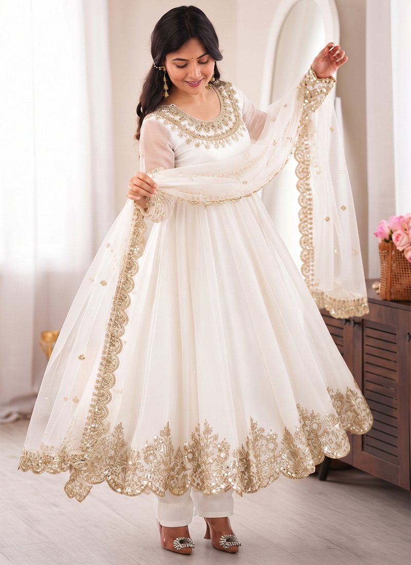 Crush Silk Embroidery Work Casual Wear Readymade Anarkali Suit