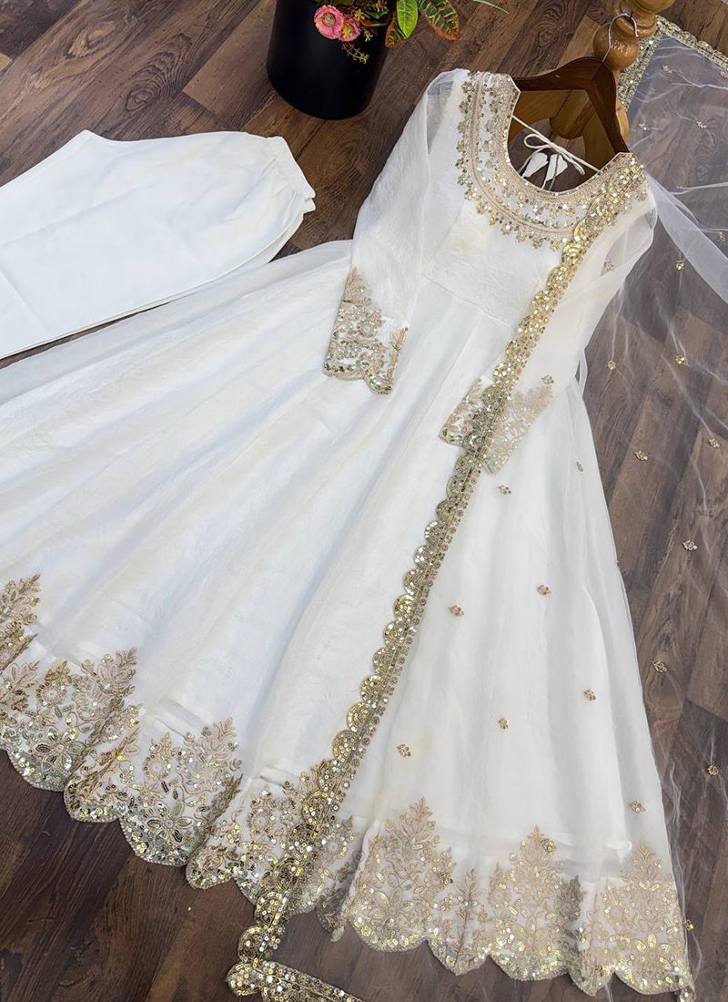 Crush Silk Embroidery Work Casual Wear Readymade Anarkali Suit