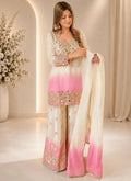 Off-white Georgette Mirror Work Readymade Palazzo Suit