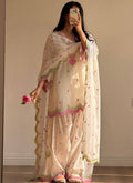 Off-white Mal Chanderi Embroidery Work Readymade Salwar Suit