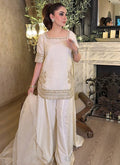 Off White Chinon Silk Sequins Work Readymade Plazzo Suit