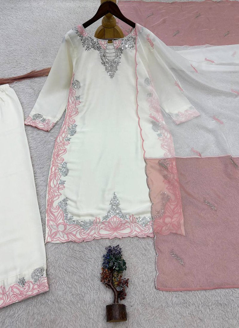 Satin Silk Embroidery Work Readymade Salwar Suit