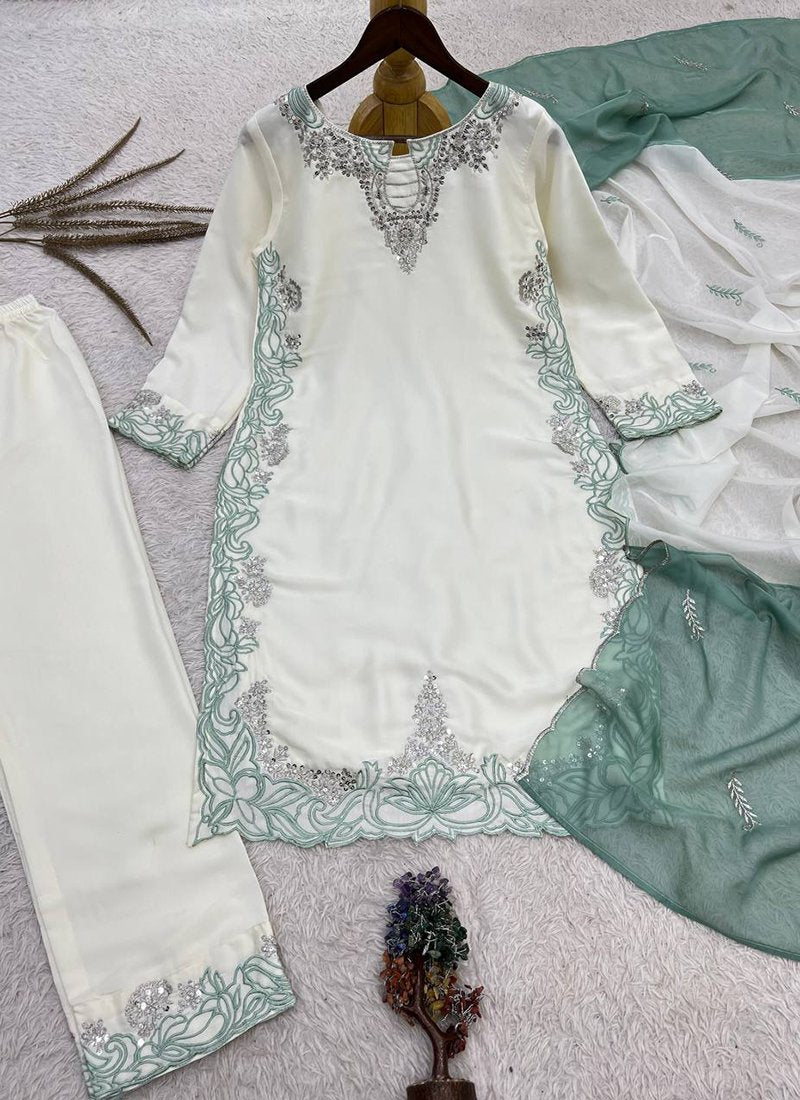 Satin Silk Embroidery Work Readymade Salwar Suit