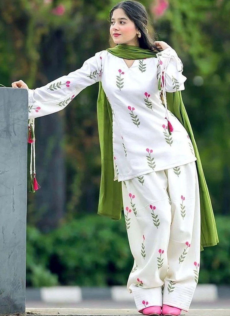 Cotton Printed Work Casual Wear Readymade Kurti Pant With Dupatta