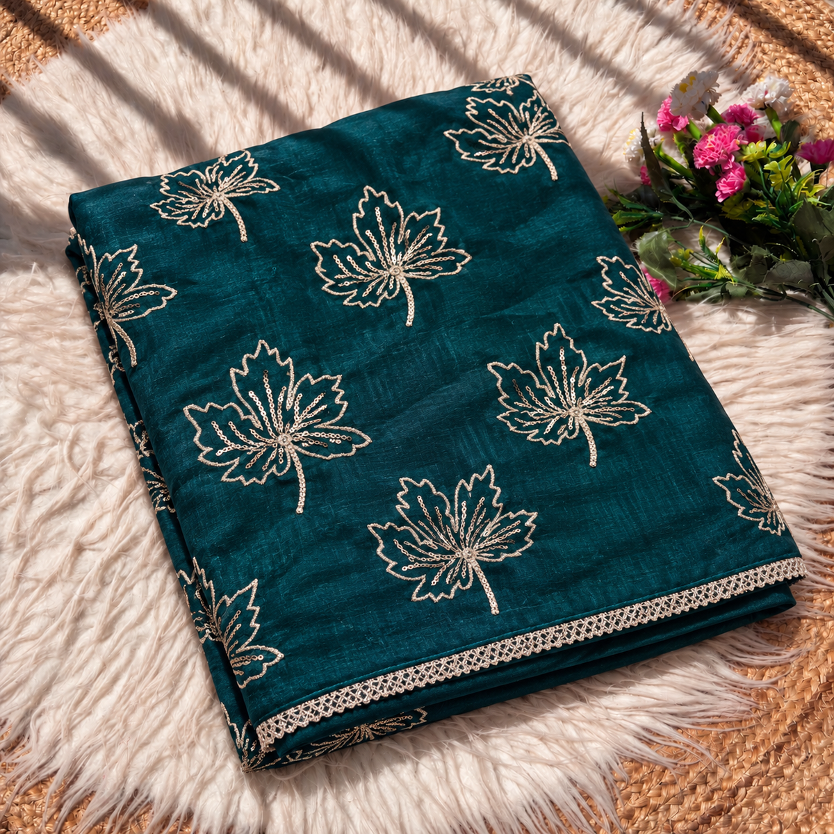Soft Vichitra Silk Embroidery Work Saree