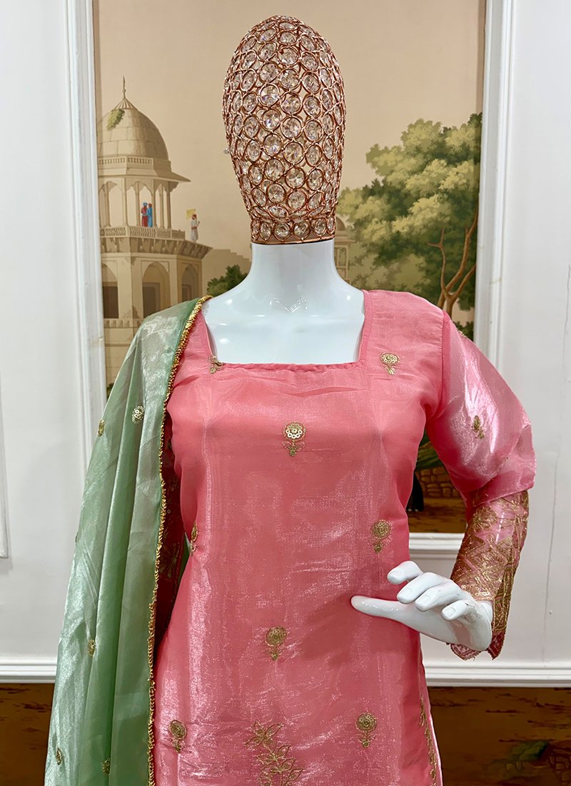 Pink Satin Silk Embroidery Work Readymade Salwar Suit