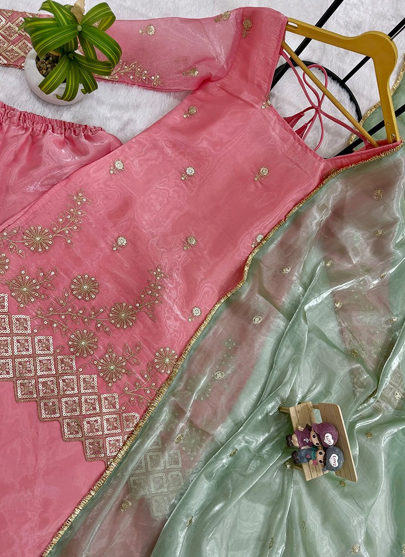 Pink Satin Silk Embroidery Work Readymade Salwar Suit