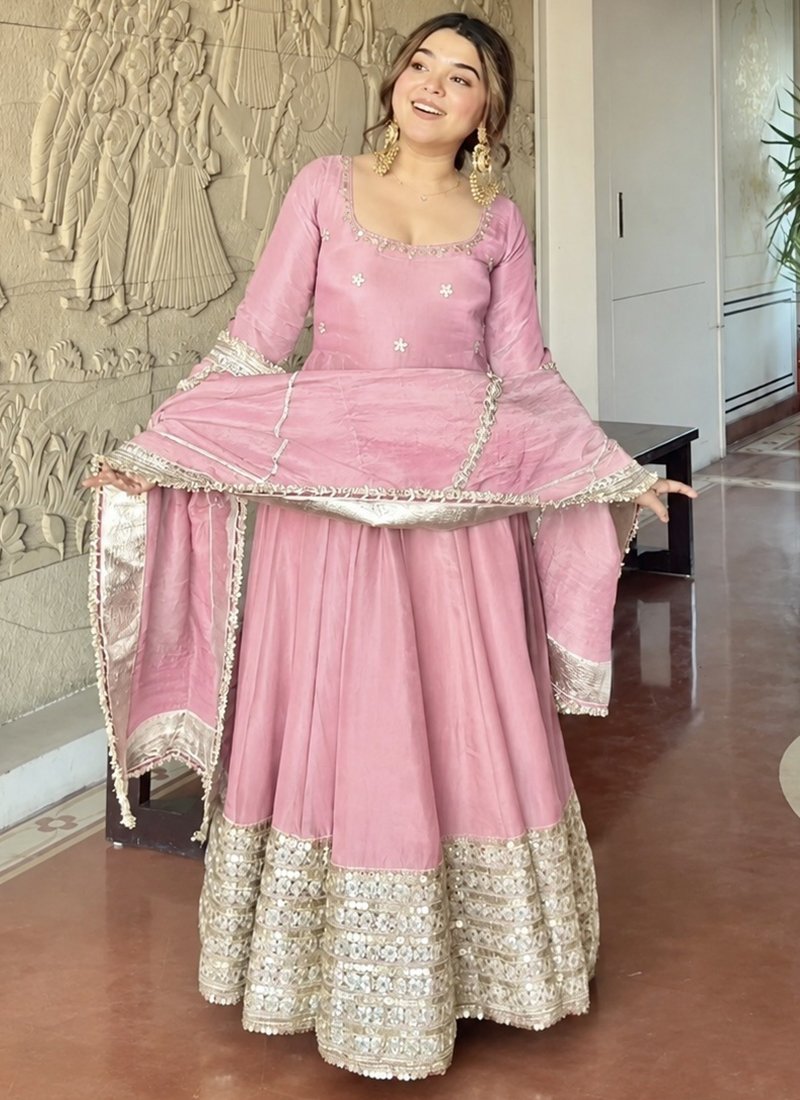 Silk Sequins Work Readymade Anarkali Suit