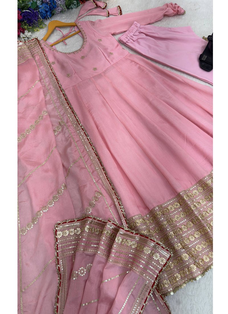 Silk Sequins Work Readymade Anarkali Suit