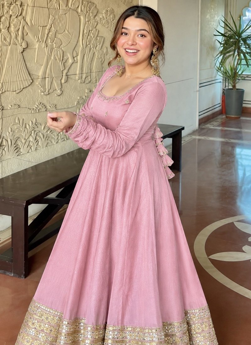 Silk Sequins Work Readymade Anarkali Suit