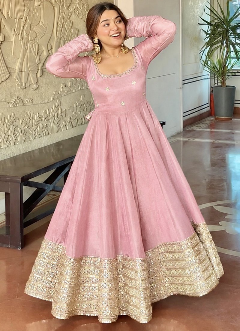 Silk Sequins Work Readymade Anarkali Suit