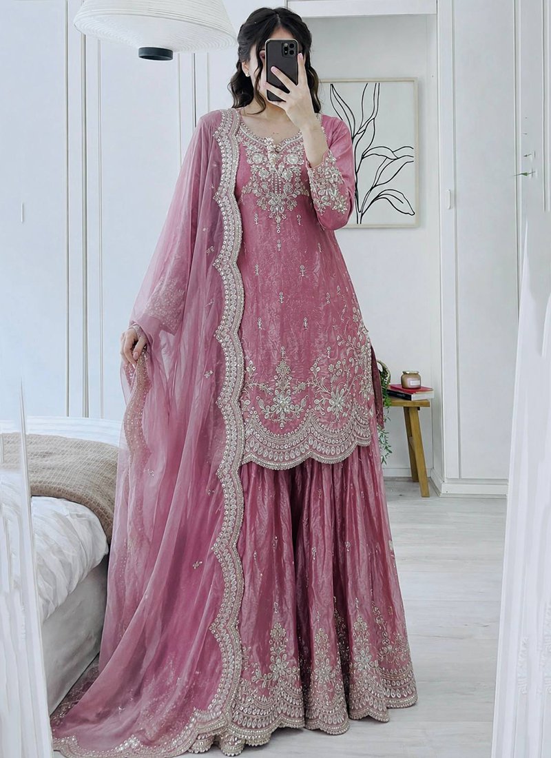 Silk Embroidery Work Readymade Plazzo Suit