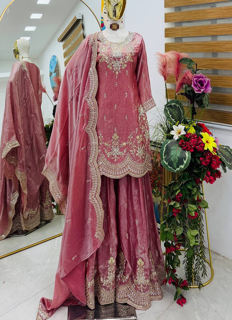 Silk Embroidery Work Readymade Plazzo Suit