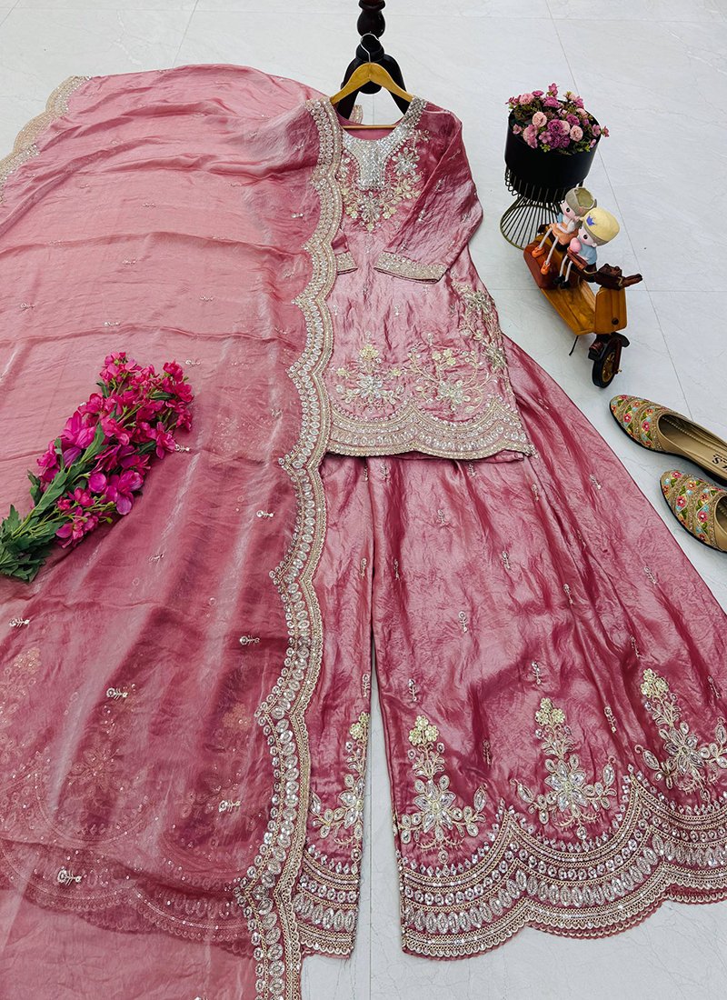 Silk Embroidery Work Readymade Plazzo Suit