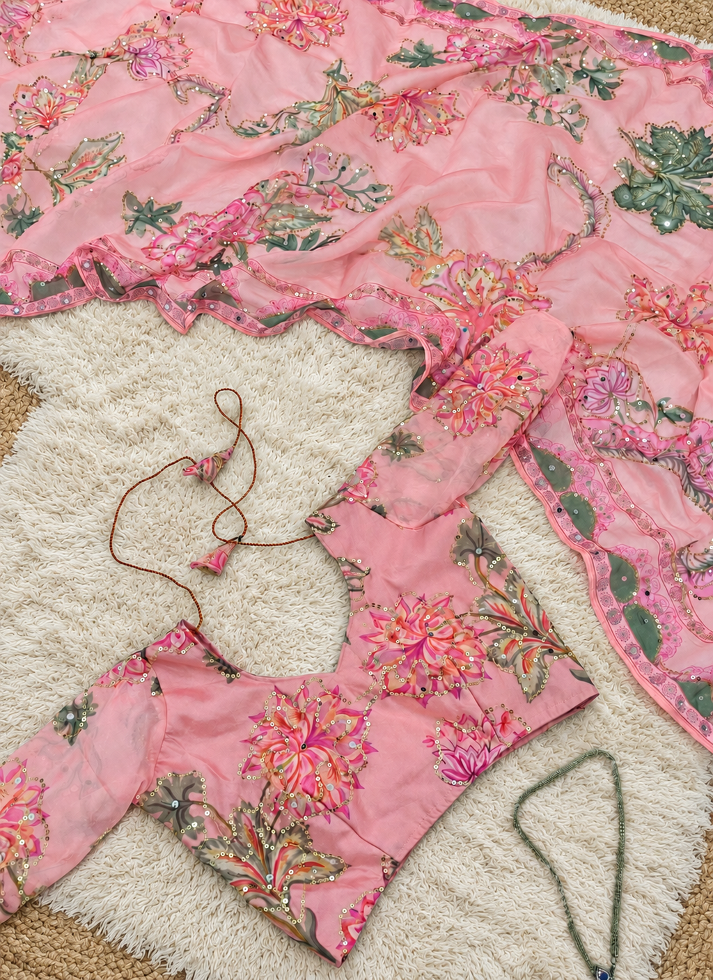 Pink Silk Printed Work Saree