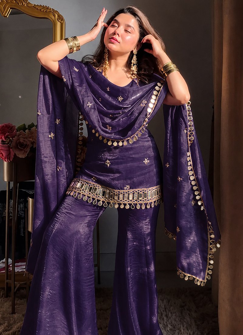 Fandy Silk Mirror Work Readymade Sharara Suit