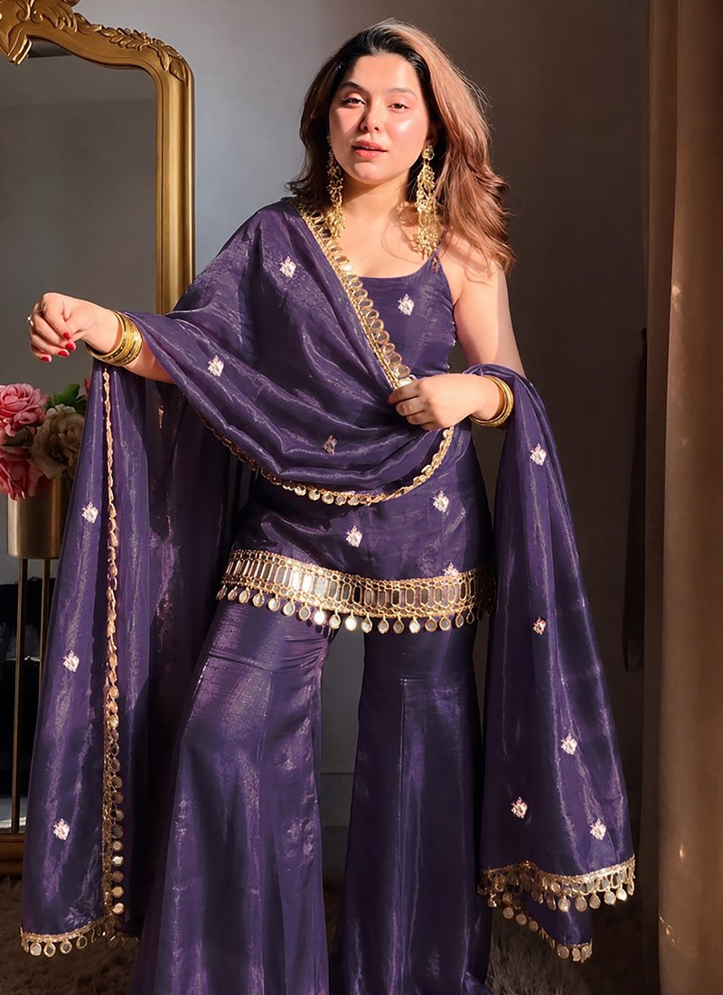 Fandy Silk Mirror Work Readymade Sharara Suit
