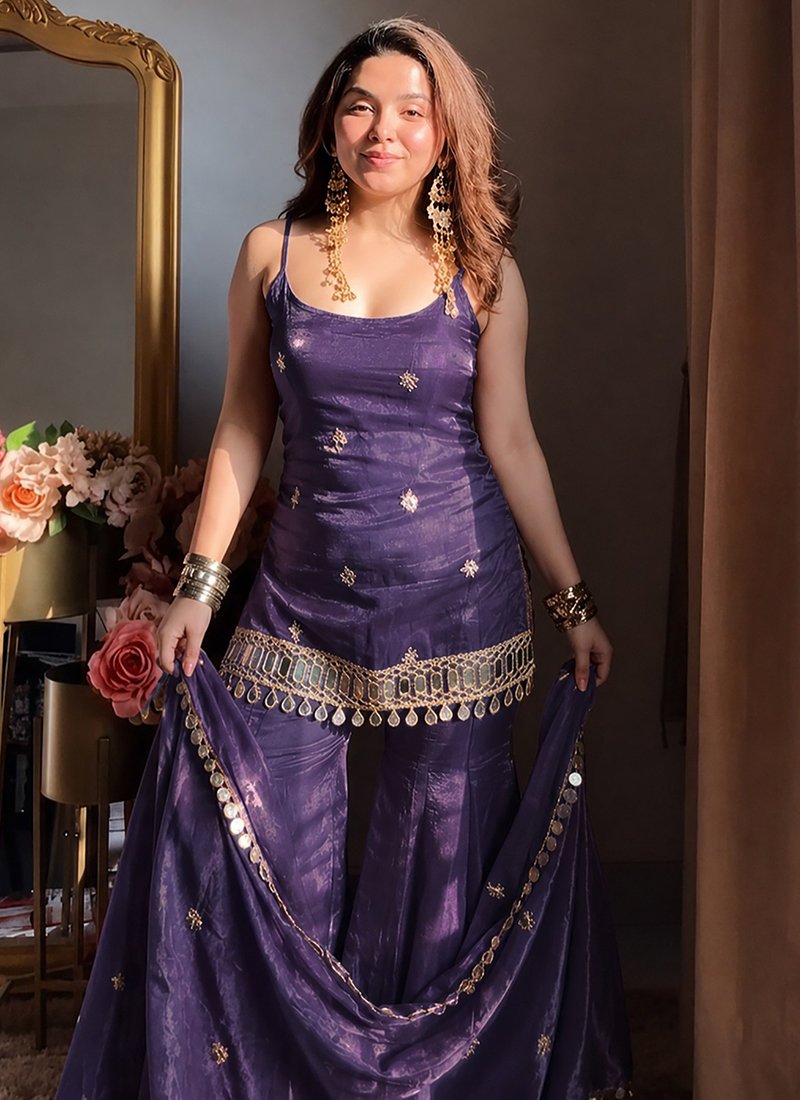 Fandy Silk Mirror Work Readymade Sharara Suit