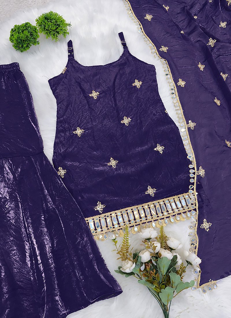 Fandy Silk Mirror Work Readymade Sharara Suit
