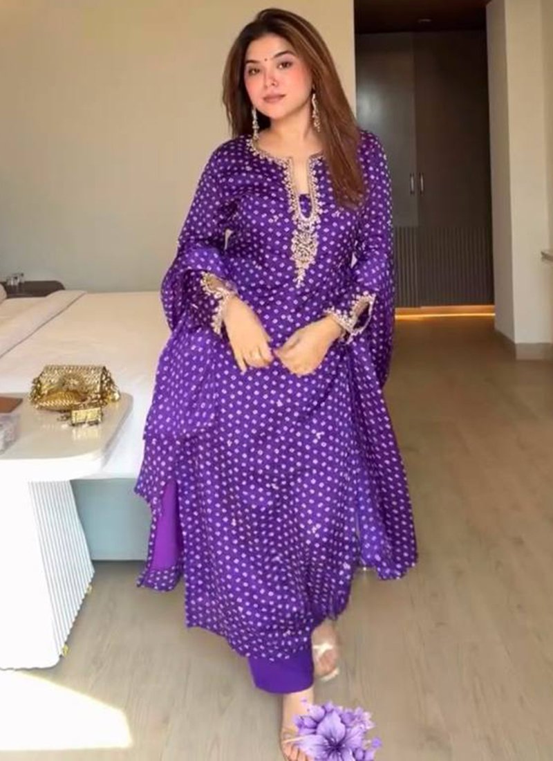 Purple Georgette Digital Print Work Readymade Pent Suit