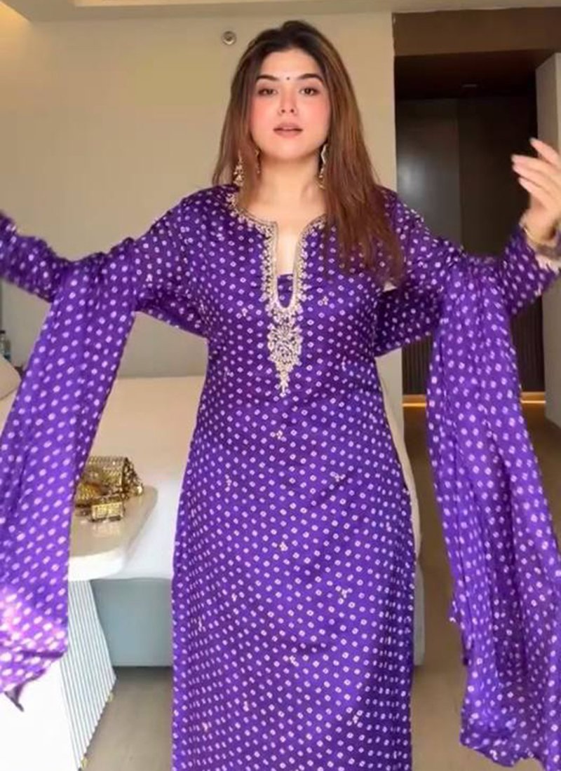 Purple Georgette Digital Print Work Readymade Pent Suit