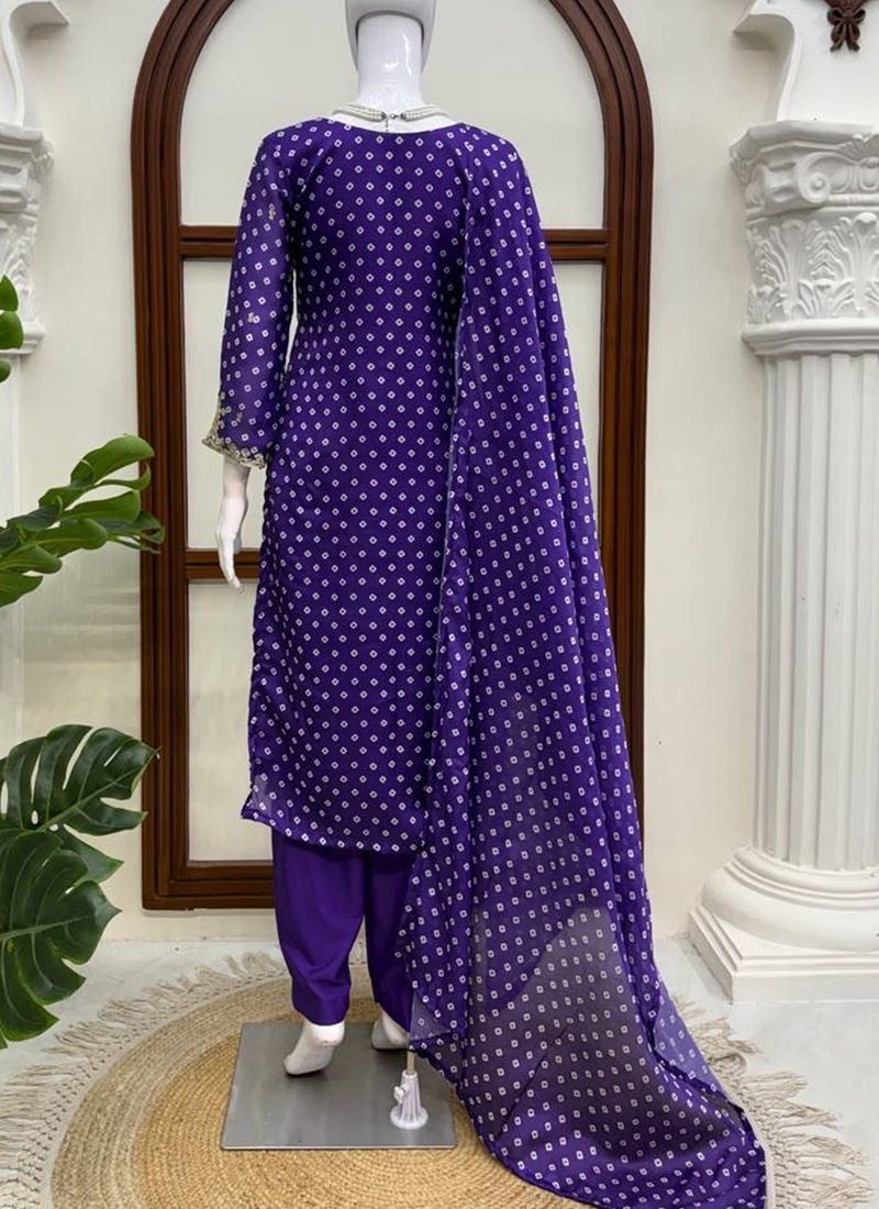 Purple Georgette Digital Print Work Readymade Pent Suit