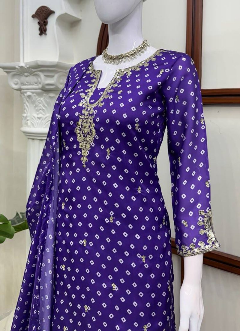 Purple Georgette Digital Print Work Readymade Pent Suit