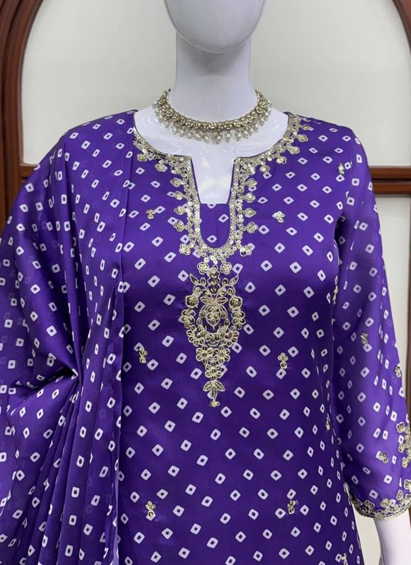 Purple Georgette Digital Print Work Readymade Pent Suit