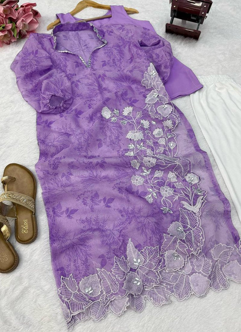 Organza Silk Digital Print Work Readymade Designer Suit