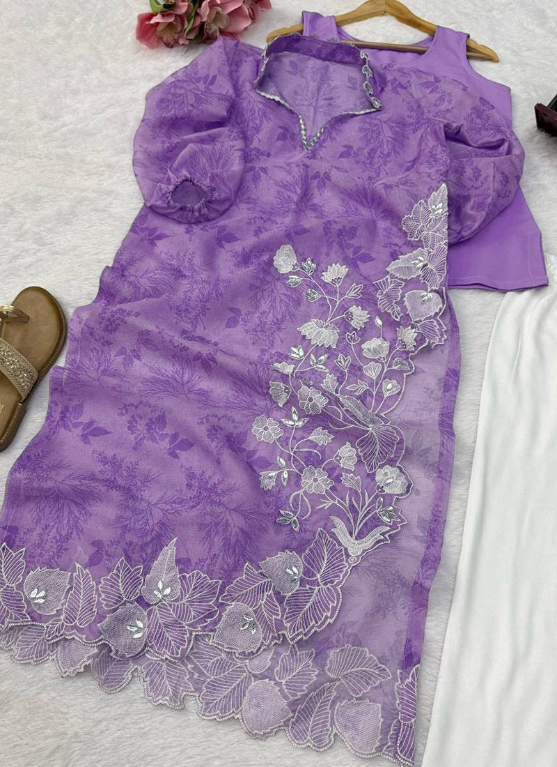Organza Silk Digital Print Work Readymade Designer Suit