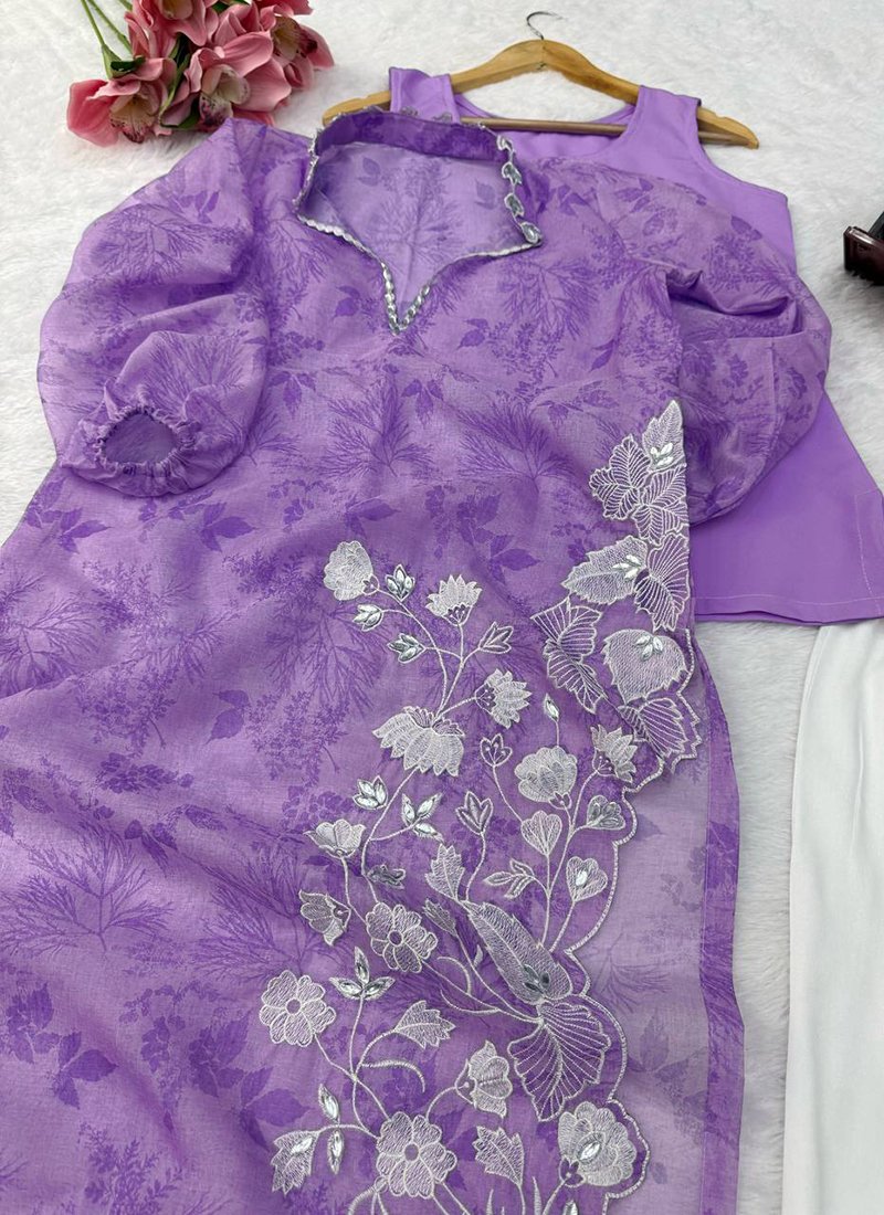 Organza Silk Digital Print Work Readymade Designer Suit