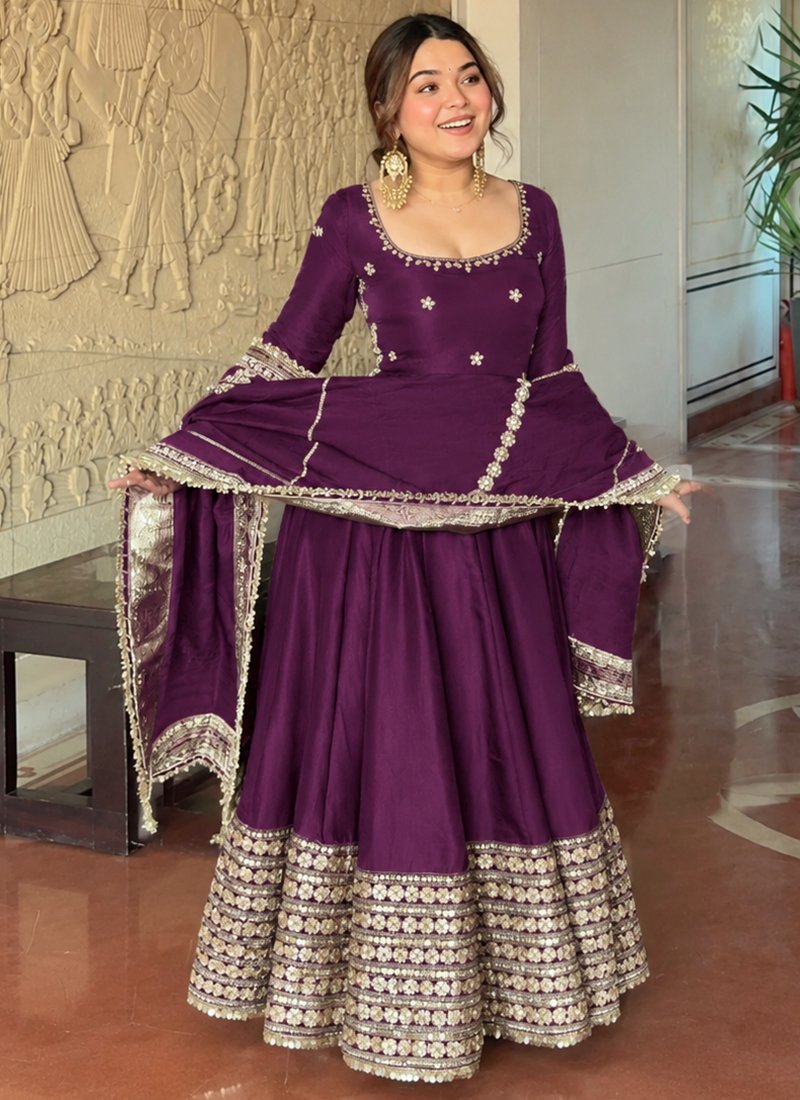 Silk Sequins Work Readymade Anarkali Suit