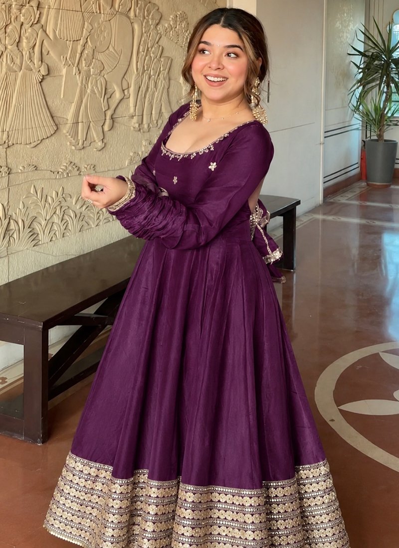 Silk Sequins Work Readymade Anarkali Suit