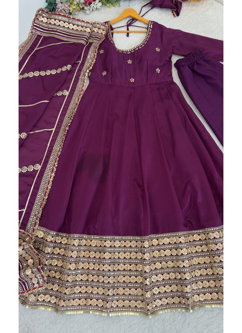 Silk Sequins Work Readymade Anarkali Suit