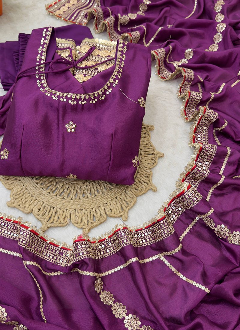 Silk Sequins Work Readymade Anarkali Suit