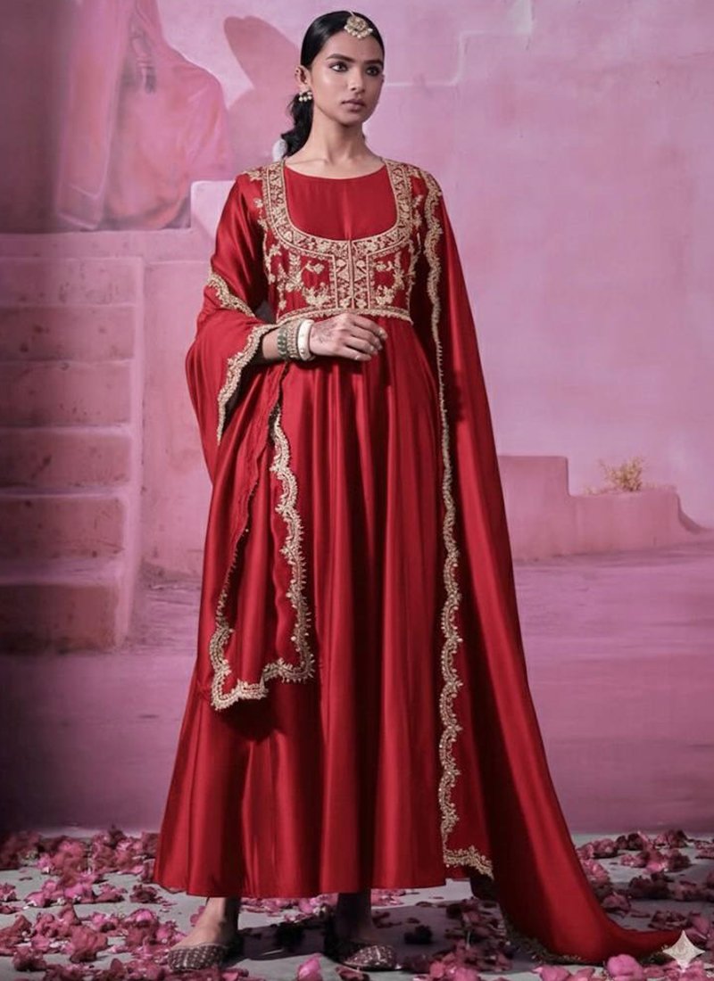 Silk Embroidery Work Readymade Anarkali Suit