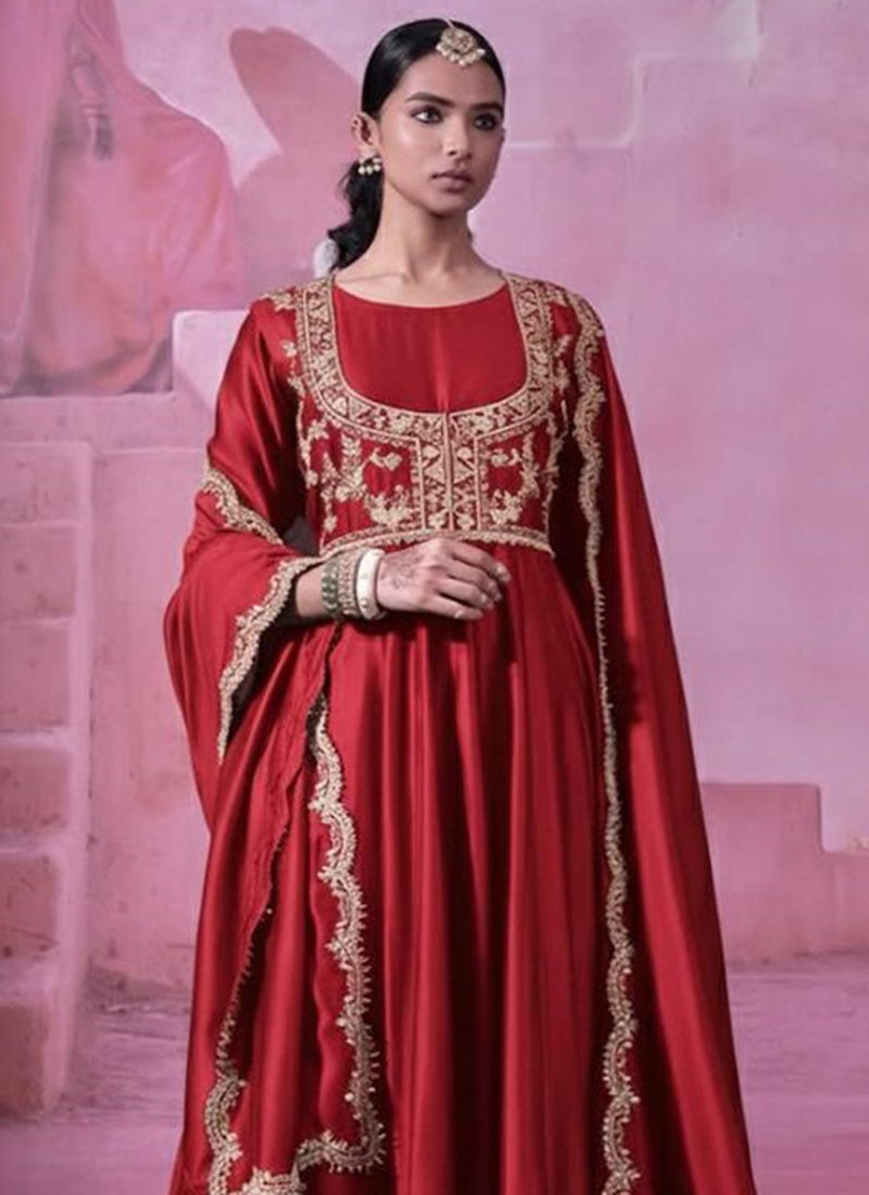 Silk Embroidery Work Readymade Anarkali Suit