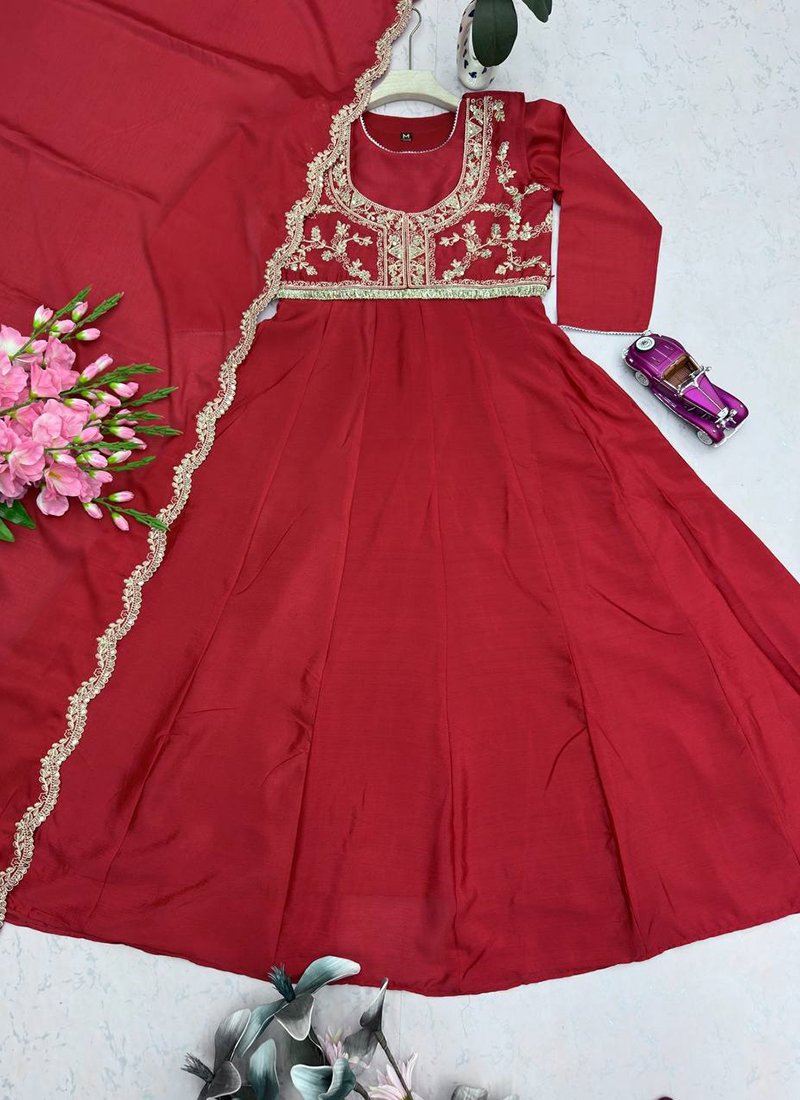 Silk Embroidery Work Readymade Anarkali Suit