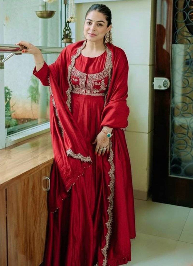 Silk Embroidery Work Readymade Anarkali Suit