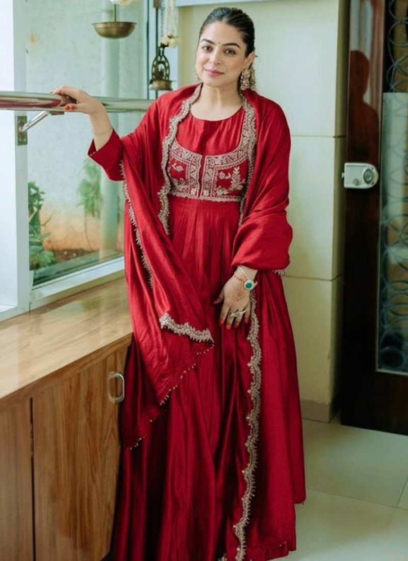 Silk Embroidery Work Readymade Anarkali Suit